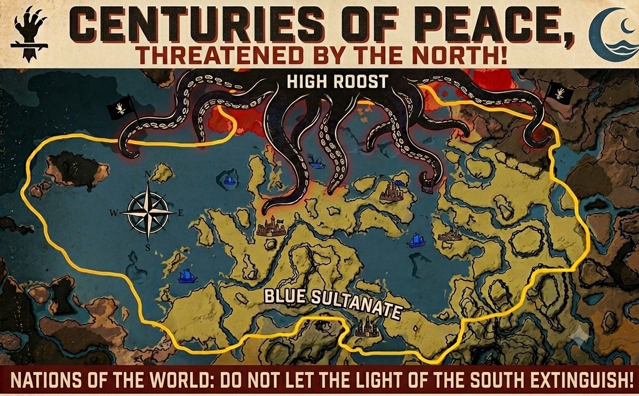 Blue Sultanate wartime propaganda poster